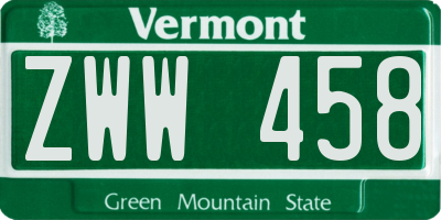 VT license plate ZWW458