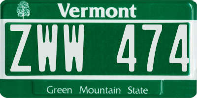 VT license plate ZWW474