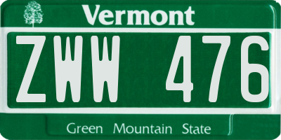 VT license plate ZWW476