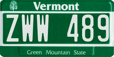 VT license plate ZWW489
