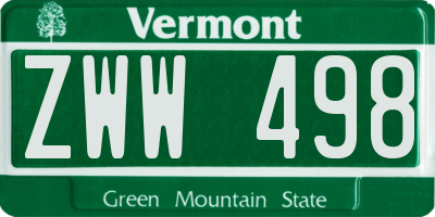 VT license plate ZWW498