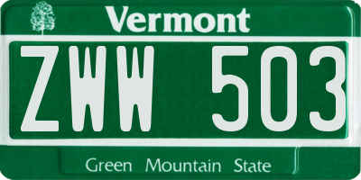 VT license plate ZWW503