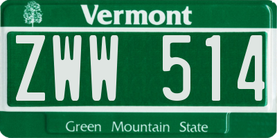 VT license plate ZWW514
