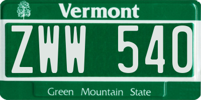 VT license plate ZWW540