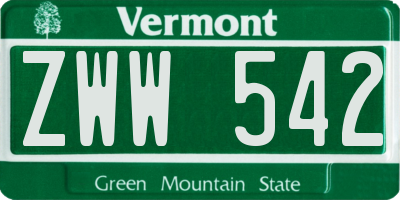 VT license plate ZWW542