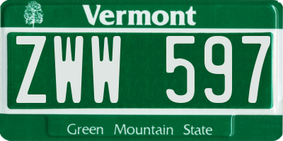 VT license plate ZWW597