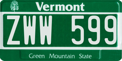 VT license plate ZWW599