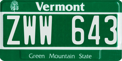 VT license plate ZWW643