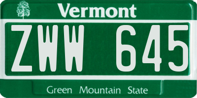 VT license plate ZWW645
