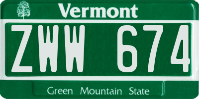 VT license plate ZWW674
