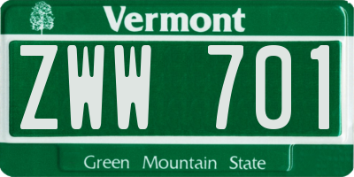 VT license plate ZWW701