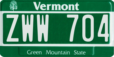 VT license plate ZWW704