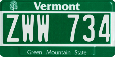 VT license plate ZWW734