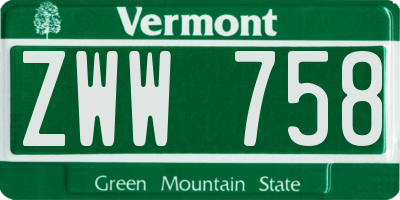 VT license plate ZWW758