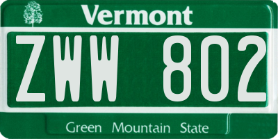 VT license plate ZWW802