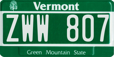 VT license plate ZWW807