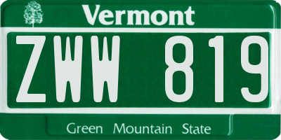 VT license plate ZWW819