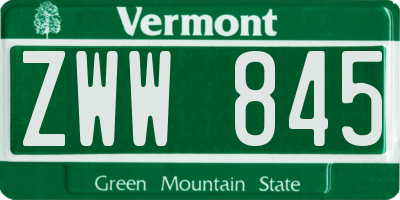 VT license plate ZWW845