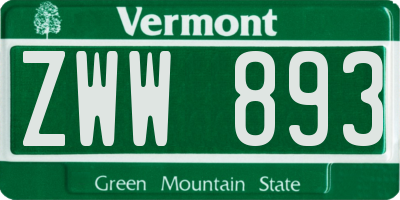 VT license plate ZWW893