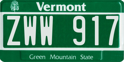VT license plate ZWW917