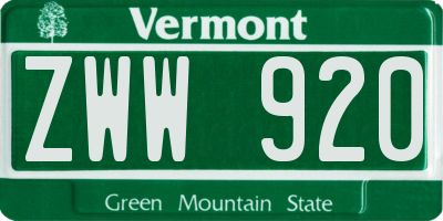 VT license plate ZWW920