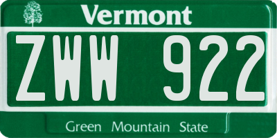 VT license plate ZWW922