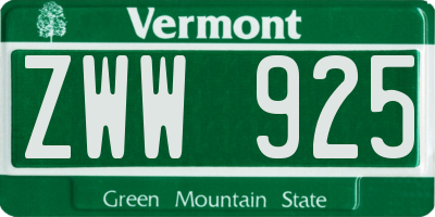 VT license plate ZWW925