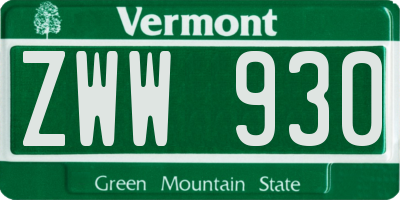 VT license plate ZWW930