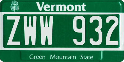 VT license plate ZWW932