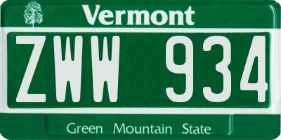 VT license plate ZWW934