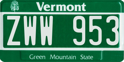 VT license plate ZWW953