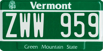 VT license plate ZWW959