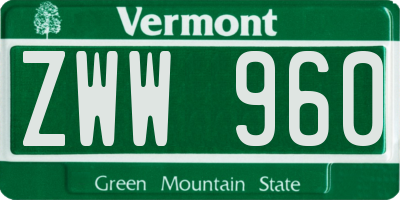 VT license plate ZWW960