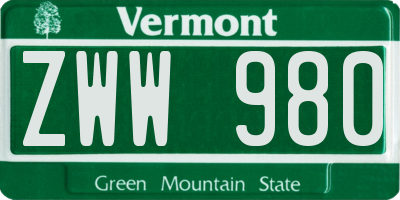VT license plate ZWW980