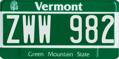 VT license plate ZWW982