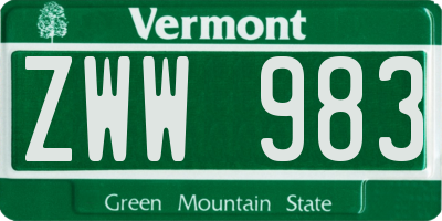 VT license plate ZWW983