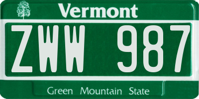 VT license plate ZWW987