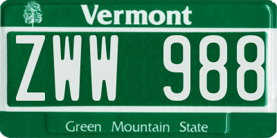 VT license plate ZWW988
