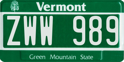 VT license plate ZWW989