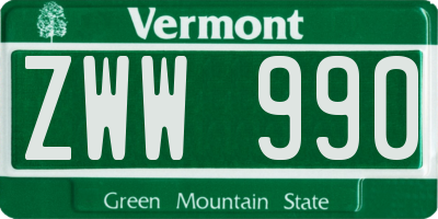 VT license plate ZWW990