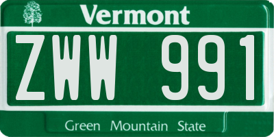 VT license plate ZWW991
