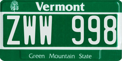 VT license plate ZWW998