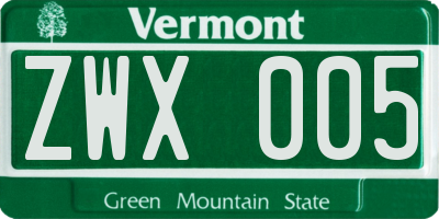 VT license plate ZWX005