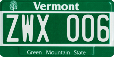 VT license plate ZWX006