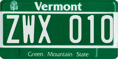 VT license plate ZWX010