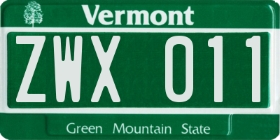 VT license plate ZWX011