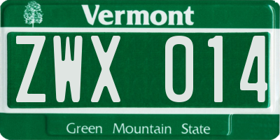 VT license plate ZWX014