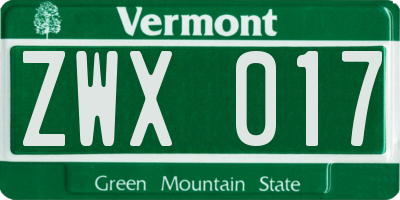VT license plate ZWX017
