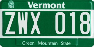 VT license plate ZWX018