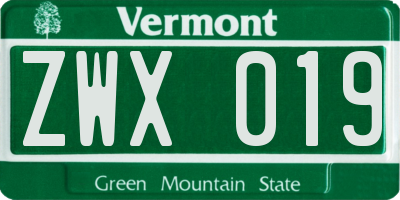 VT license plate ZWX019